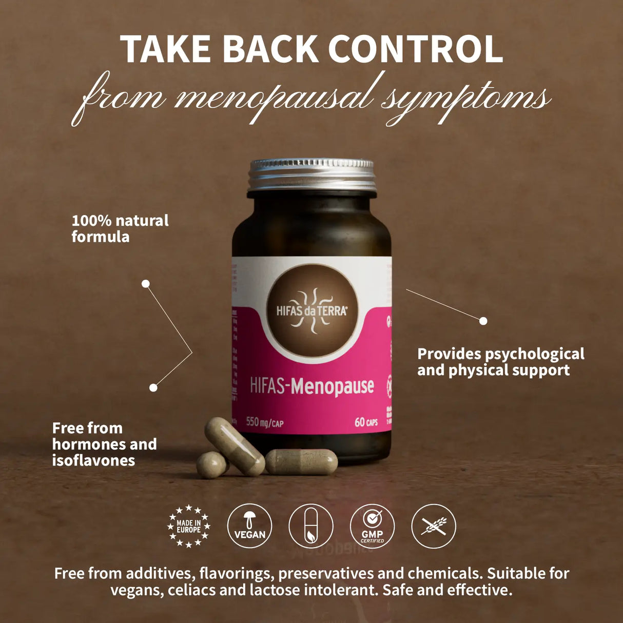 Hifas-Menopause (Reishi, Cordyceps, Lion's Mane, Ashwaghandha KSM 66 and Green Tea extract) capsules
